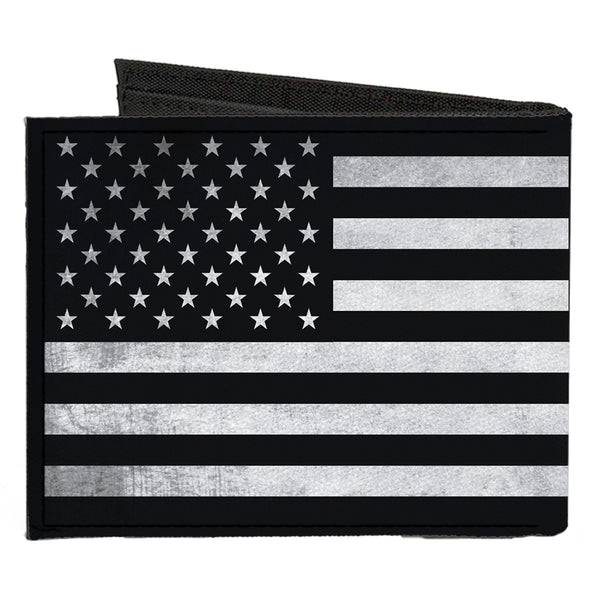 Buckle Down Canvas Bi-Fold Wallet - American Flag Weathered Black White