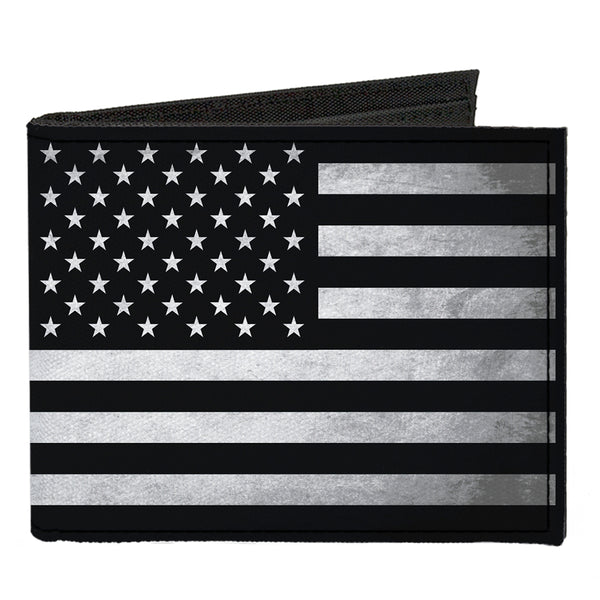 buckle down Canvas Bi-Fold Wallet - American Flag Weathered Black White