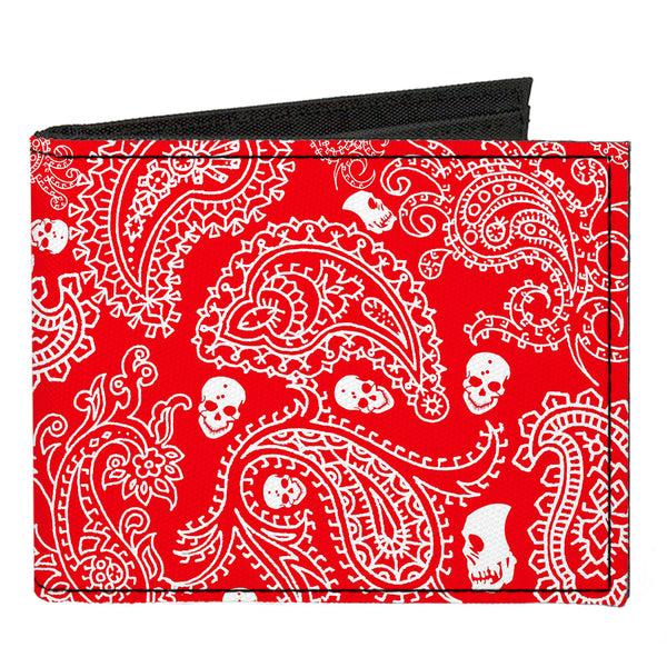 buckle down Canvas Bi-Fold Wallet - Bandana Skulls Red White