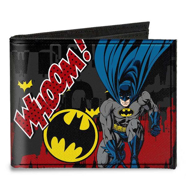 buckle down Canvas Bi-Fold Wallet - Batman Action Poses WHOOM Gray Black Red