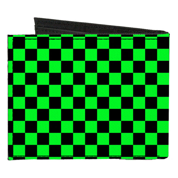 Buckle Down Canvas Bi-Fold Wallet - Checker Black Neon Green
