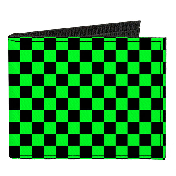 buckle down Canvas Bi-Fold Wallet - Checker Black Neon Green