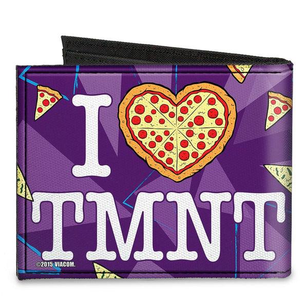 Buckle Down Canvas Bi-Fold Wallet - Classic TMNT Faces + I "PIZZA-HEART" TMNT Purple Pizza