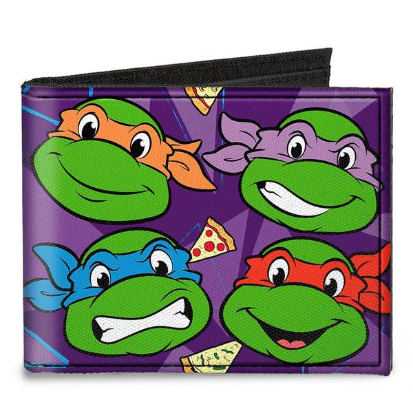 buckle down Canvas Bi-Fold Wallet - Classic TMNT Faces + I "PIZZA-HEART" TMNT Purple Pizza
