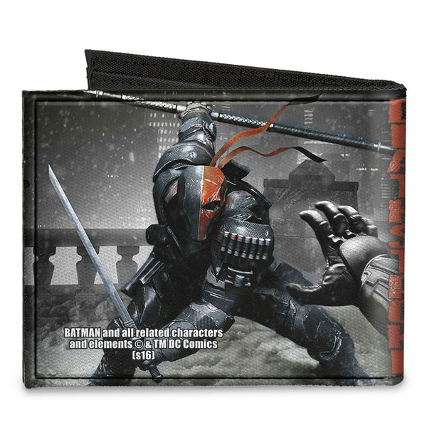 Buckle Down Canvas Bi-Fold Wallet - DEATHSTROKE Arkham Origins Action Pose Snow Grays Red