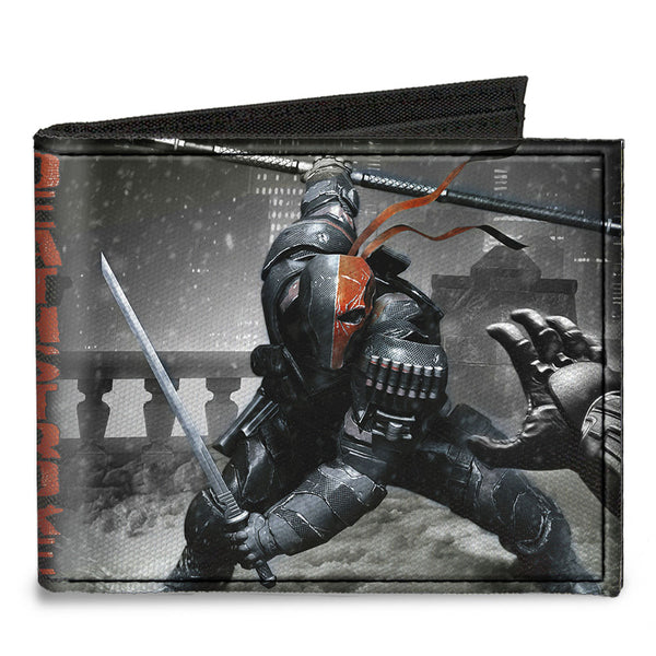 buckle down Canvas Bi-Fold Wallet - DEATHSTROKE Arkham Origins Action Pose Snow Grays Red