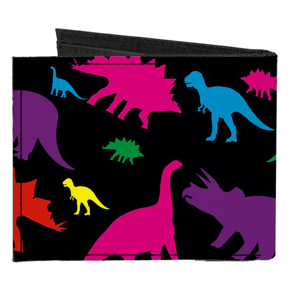 Buckle Down Canvas Bi-Fold Wallet - Dinosaur Silhouette Black Multi Color