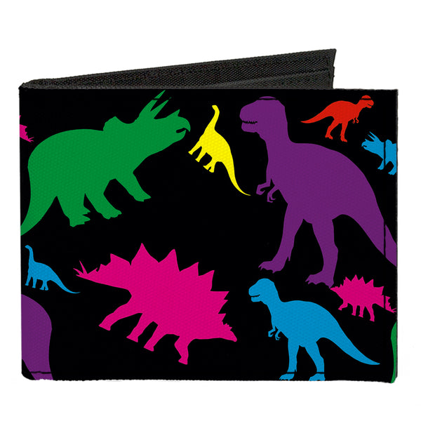 buckle down Canvas Bi-Fold Wallet - Dinosaur Silhouette Black Multi Color