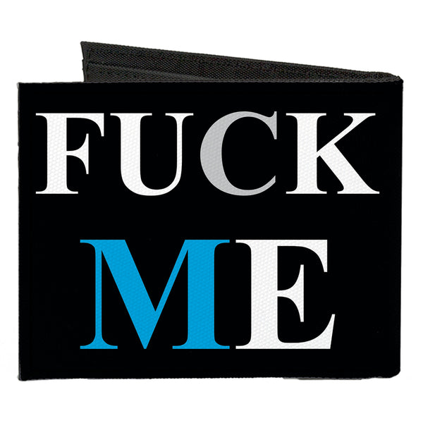 Buckle Down Canvas Bi-Fold Wallet - FUCK YOU FUCK ME Black White Blue