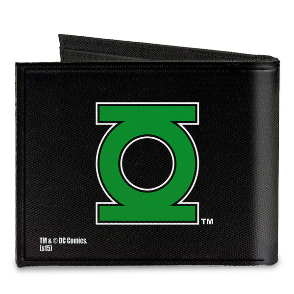 Buckle Down Canvas Bi-Fold Wallet - Green Lantern Logo CLOSE-UP Black Green
