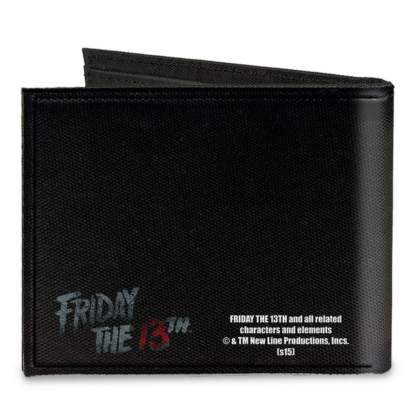 Buckle Down Canvas Bi-Fold Wallet - Jason Mask3 CLOSE-UP + FRIDAY THE 13th Black Grays Red