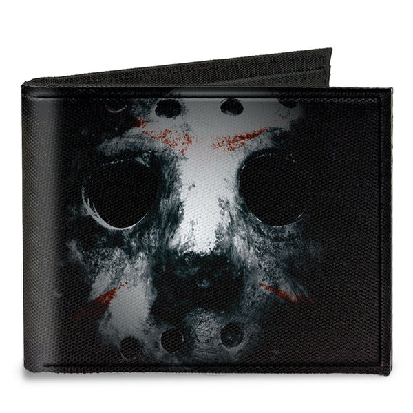 buckle down Canvas Bi-Fold Wallet - Jason Mask3 CLOSE-UP + FRIDAY THE 13th Black Grays Red