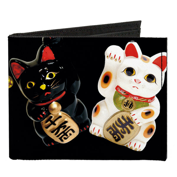 buckle down Canvas Bi-Fold Wallet - Maneki Neko Lucky Cats Gold Black White