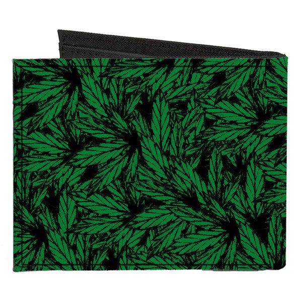 Buckle Down Canvas Bi-Fold Wallet - Marijauna Leaves Stacked TRUST ME I'M A DOCTOR Black Green White