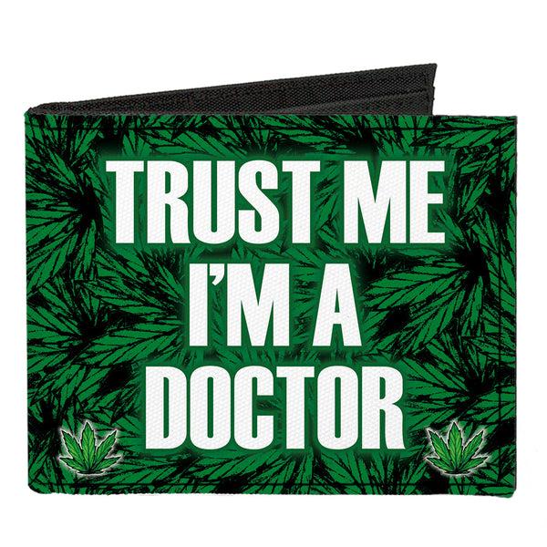 buckle down Canvas Bi-Fold Wallet - Marijauna Leaves Stacked TRUST ME I'M A DOCTOR Black Green White
