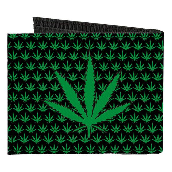 Buckle Down Canvas Bi-Fold Wallet - Marijuana Garden Black Green