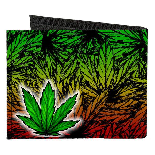 Buckle Down Canvas Bi-Fold Wallet - Marijuana Haze Rasta White
