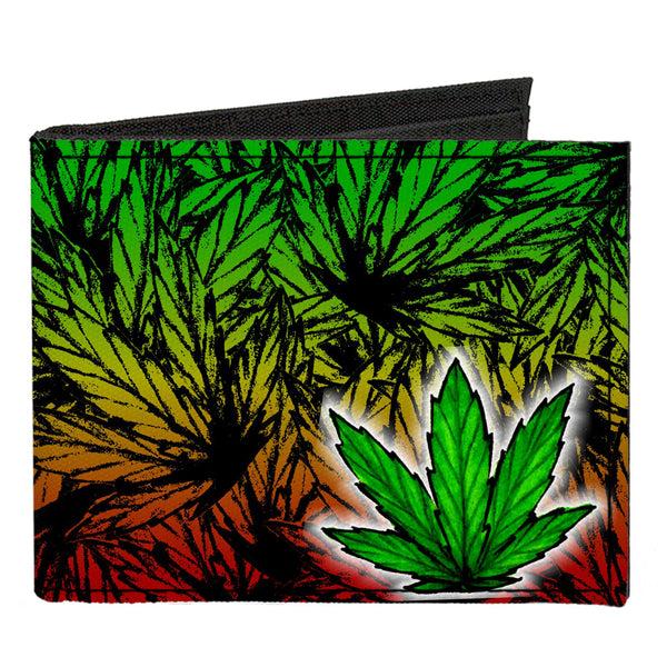 buckle down Canvas Bi-Fold Wallet - Marijuana Haze Rasta White