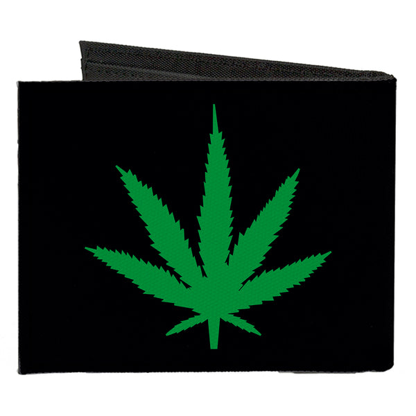 Buckle Down Canvas Bi-Fold Wallet - Marijuana Leaf Repeat Black Green