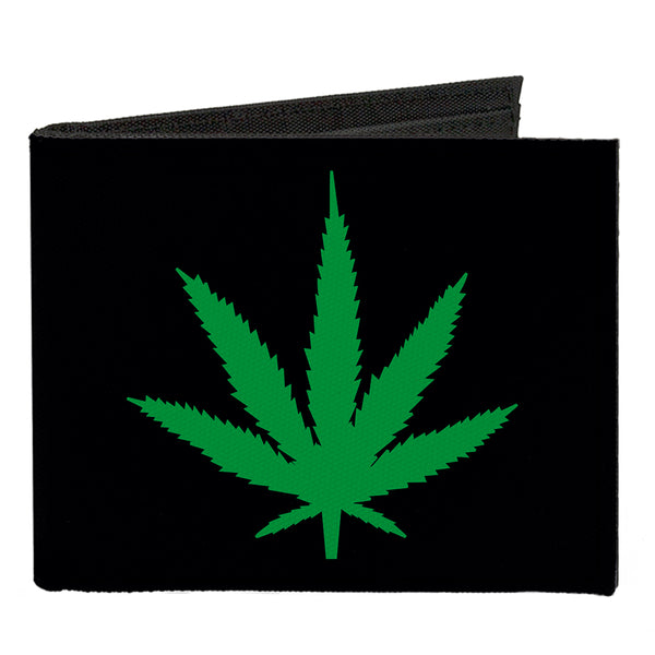 buckle down Canvas Bi-Fold Wallet - Marijuana Leaf Repeat Black Green