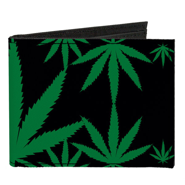 buckle down Canvas Bi-Fold Wallet - Marijuana Leaves Scattered Black Green