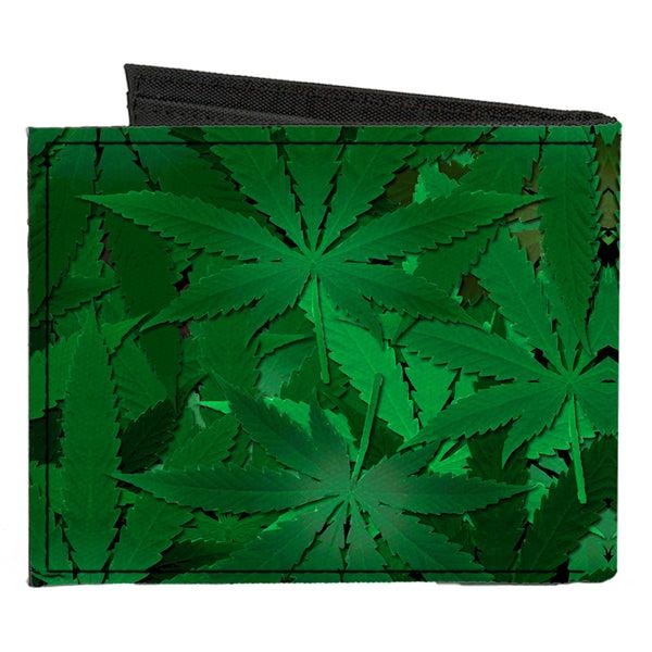 Buckle Down Canvas Bi-Fold Wallet - Marijuana Leaves Stacked