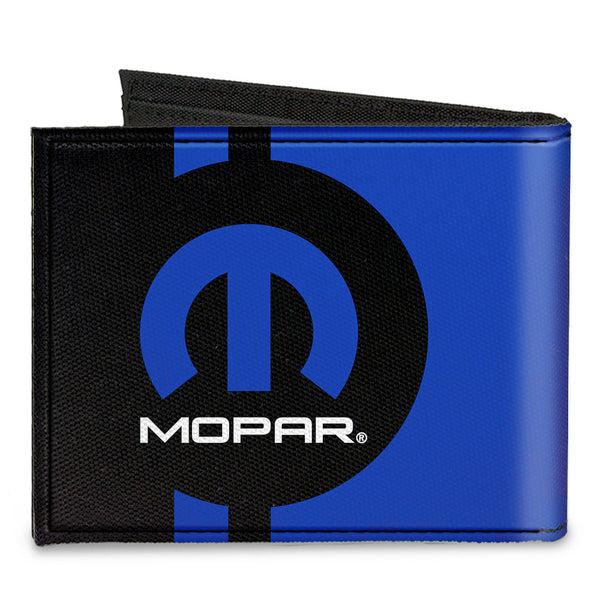 Buckle Down Canvas Bi-Fold Wallet - MOPAR Logo Stripe2 Black Blue
