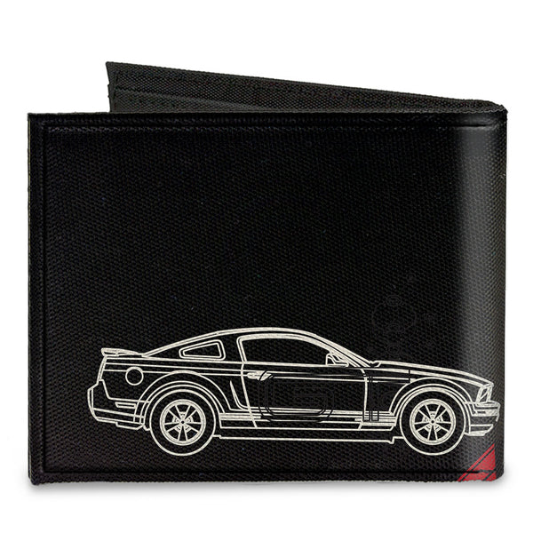 Buckle Down Canvas Bi-Fold Wallet - Mustang Tri-Bar Logo Diagonal Stripe Blueprint Black Red White Blue