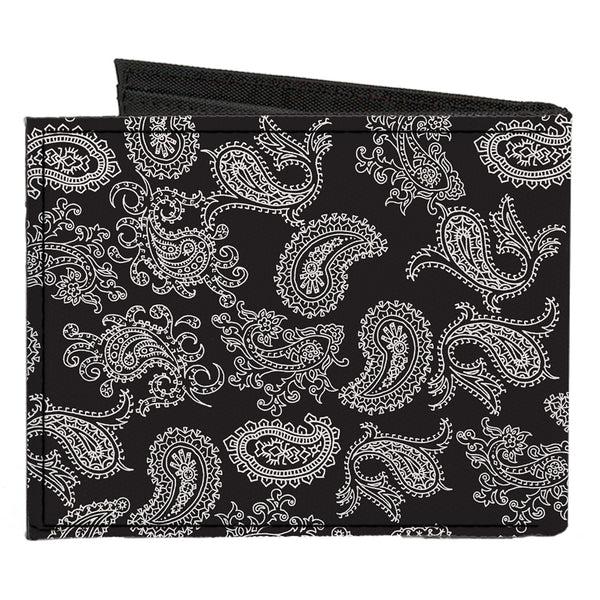 Buckle Down Canvas Bi-Fold Wallet - Paisley Black White