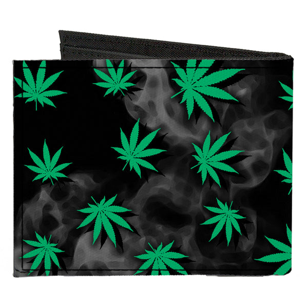 Buckle Down Canvas Bi-Fold Wallet - Pot Leaves Black Smoke Green