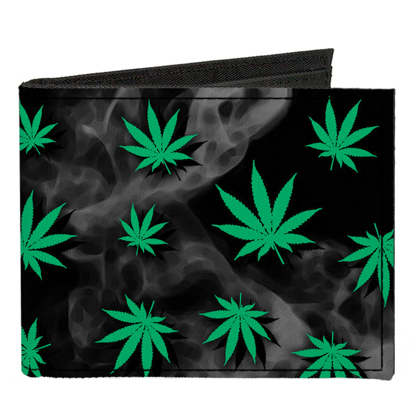 buckle down Canvas Bi-Fold Wallet - Pot Leaves Black Smoke Green