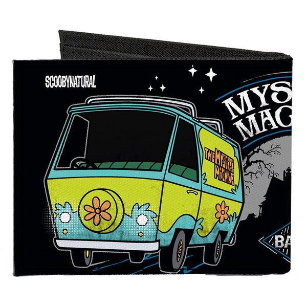 Buckle Down Canvas Bi-Fold Wallet - SCOOBYNATURAL MYSTERY MACHINE Van & BABY Impala Scene Black White Grays Blues