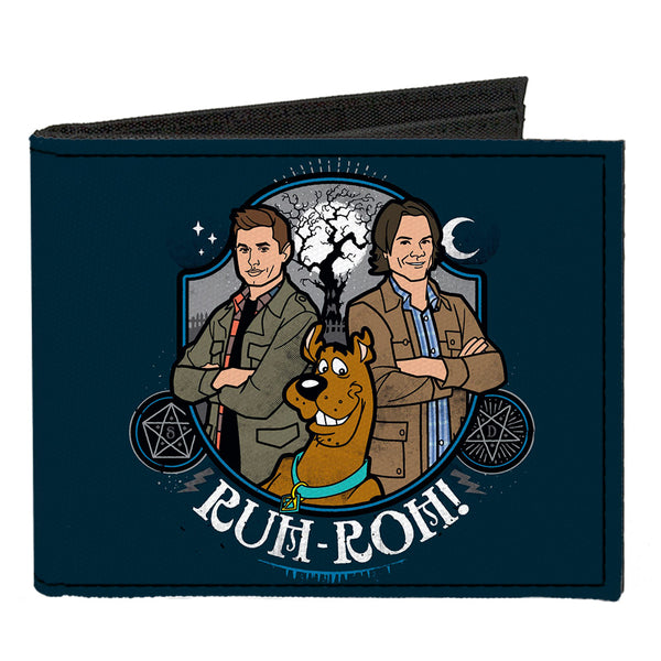 buckle down Canvas Bi-Fold Wallet - Scoobynatural Scooby Doo Sam Dean Group Pose RUH-ROH Badge Blues