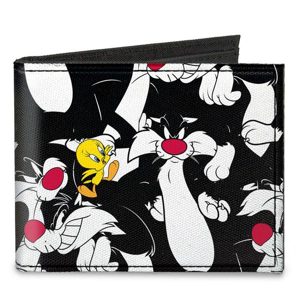 buckle down Canvas Bi-Fold Wallet - Sylvester and Tweety Poses Scattered Black