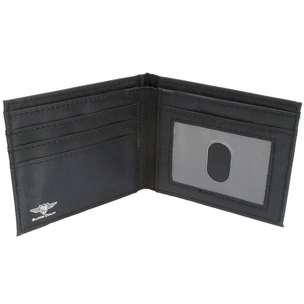 Buckle Down Canvas Bi-Fold Wallet - The JOKER HAHAHAHA CLOSE-UP Pose Black Gray