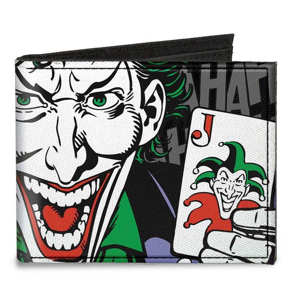 buckle down Canvas Bi-Fold Wallet - The JOKER HAHAHAHA CLOSE-UP Pose Black Gray