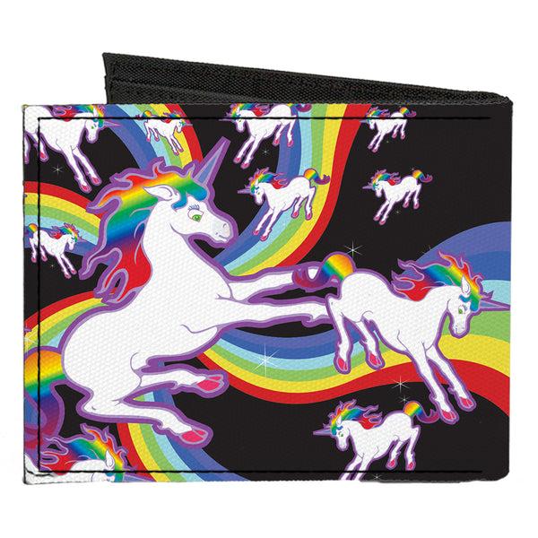 Buckle Down Canvas Bi-Fold Wallet - Unicorns Rainbow Swirl Black