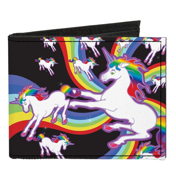 buckle down Canvas Bi-Fold Wallet - Unicorns Rainbow Swirl Black