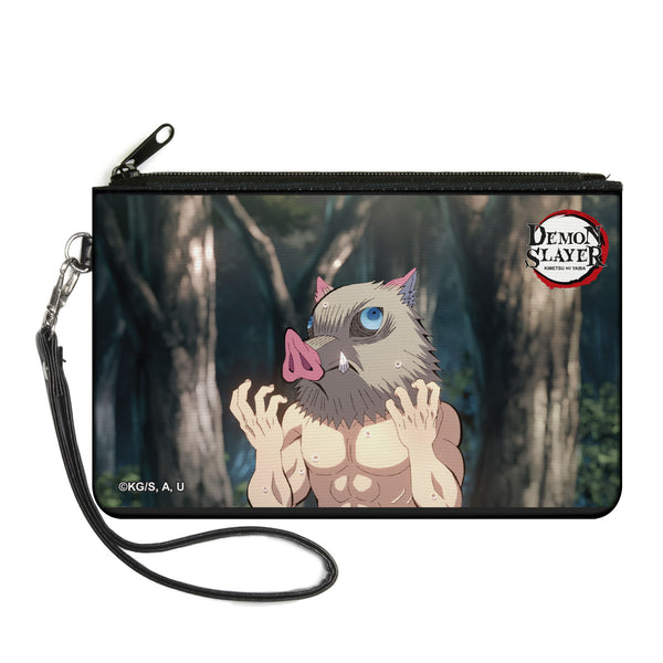 buckle down Canvas Zipper Wallet - LARGE - DEMON SLAYER Inosuke Hashibira Boar Head Pose and Title Logo
