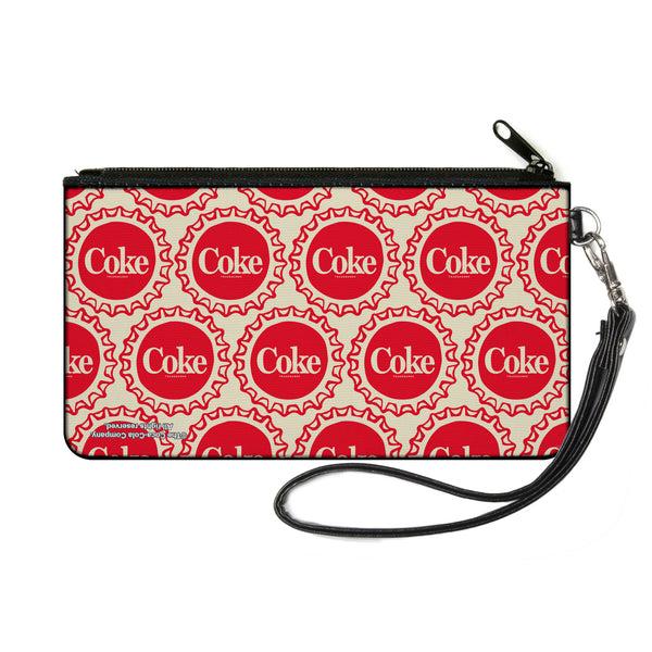 buckle down Canvas Zipper Wallet - SMALL - Coca-Cola COKE Bottle Caps Collage White/Red