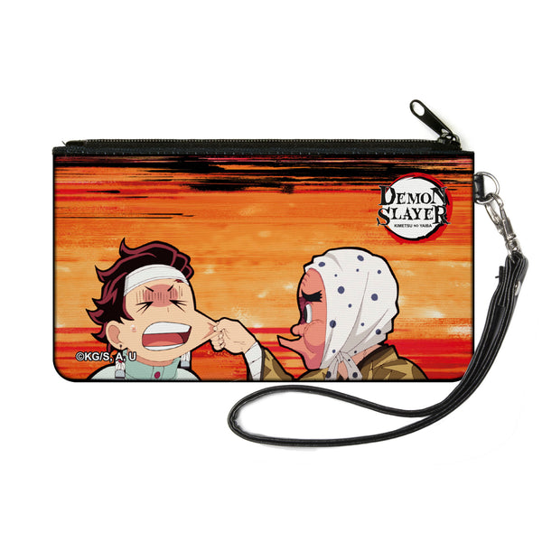 buckle down Canvas Zipper Wallet - SMALL - Demon Slayer Chibi Tetsumotonaka Pinching Tanjiro Kamado Cheek Scene