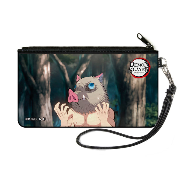 buckle down Canvas Zipper Wallet - SMALL - DEMON SLAYER Inosuke Hashibira Boar Head Pose and Title Logo