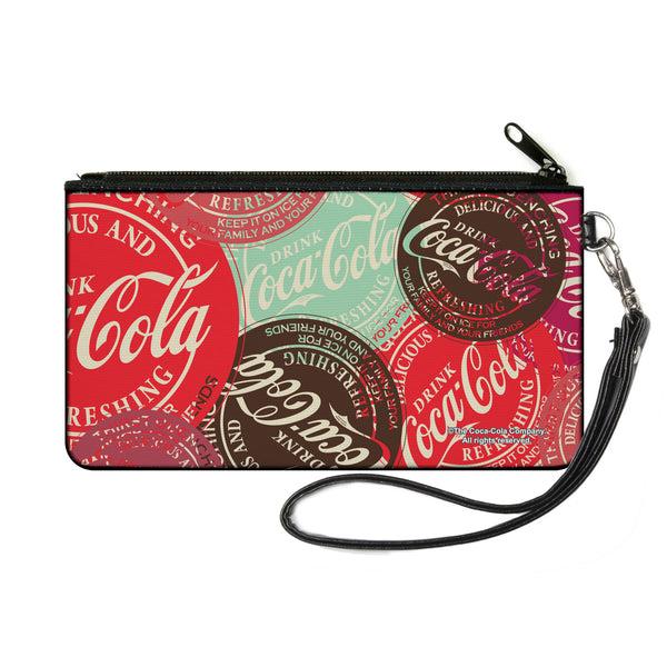 buckle down Canvas Zipper Wallet - SMALL - DRINK COCA-COLA Coke Patches Stacked Reds/Multi Color