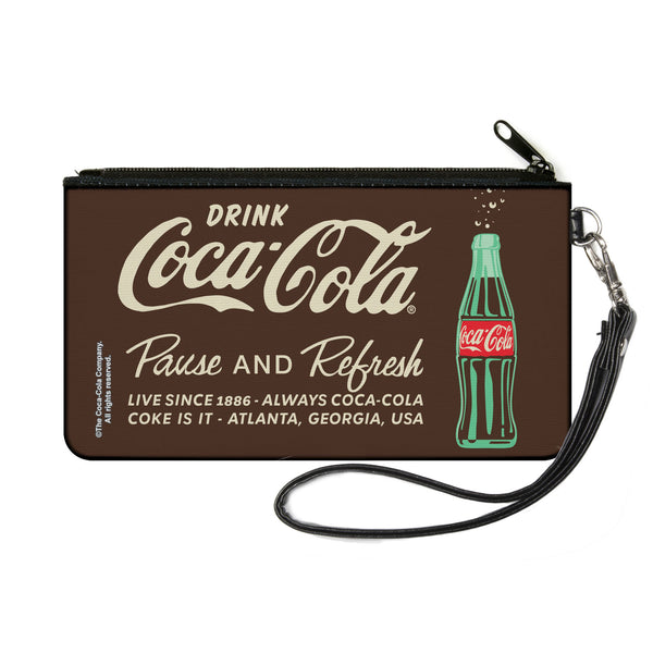buckle down Canvas Zipper Wallet - SMALL - DRINK COCA-COLA PAUSE AND REFRESH Bottle Brown/White