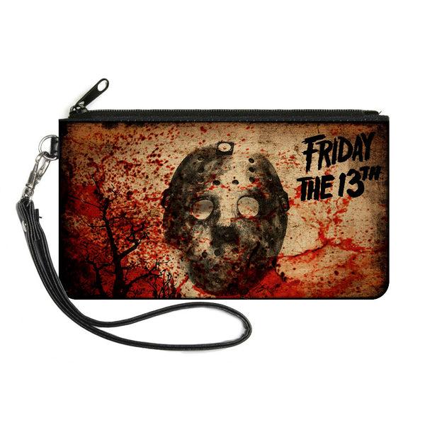 buckle down Canvas Zipper Wallet - SMALL - FRIDAY THE 13th Jason Mask Trees Tans Blood Splatter Black