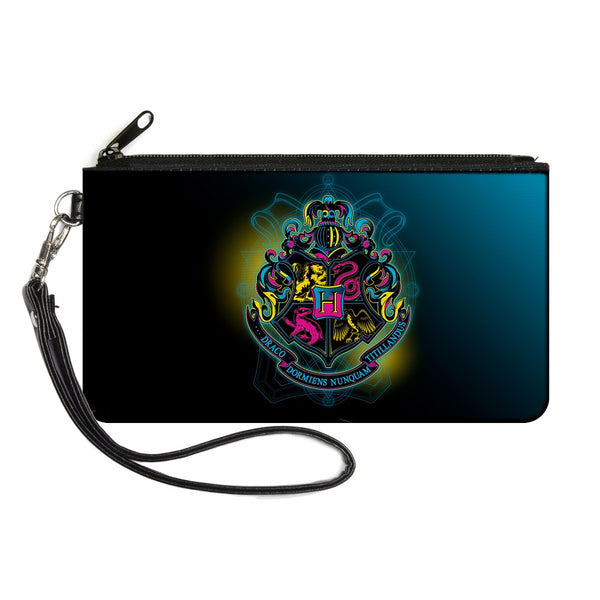 buckle down Canvas Zipper Wallet - SMALL - Harry Potter Hogwarts Crest Black Yellow Aqua Fade Multi Neon