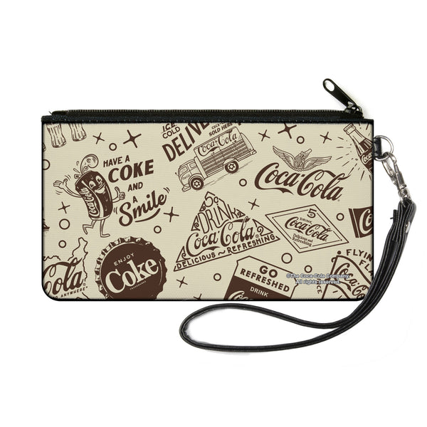 buckle down Canvas Zipper Wallet - SMALL - Vintage Coca-Cola HAVE A COKE AND SMILE Icons Collage Beige/Brown