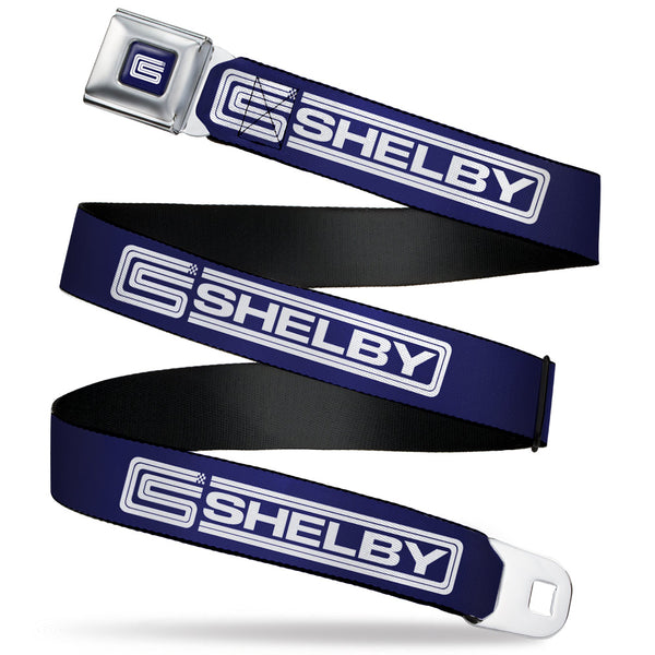 buckle down Carroll Shelby CS Racing Logo Full Color Navy/White Seatbelt Belt - Carroll Shelby CS SHELBY Racing Logo Block Navy/White Webbing