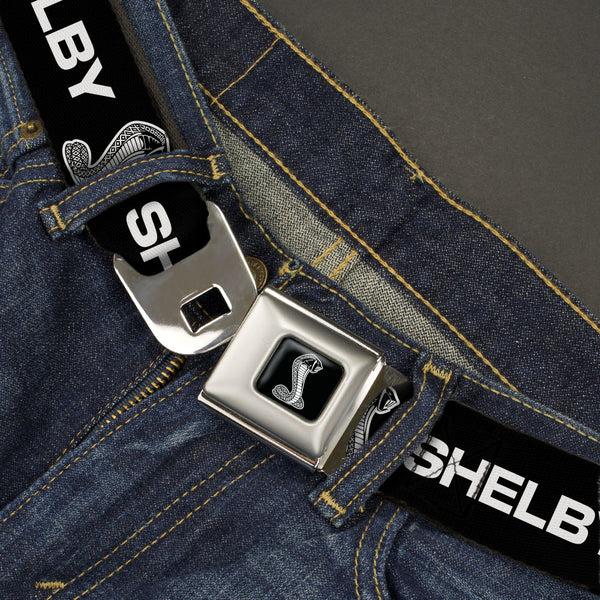 Buckle Down Carroll Shelby Super Snake Cobra Full Color Black White Seatbelt Belt - Carroll Shelby SHELBY Super Snake Cobra Black/White Webbing