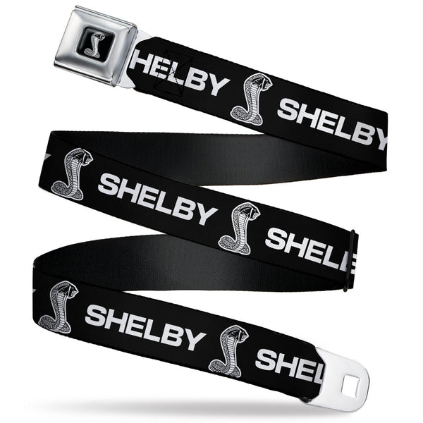 buckle down Carroll Shelby Super Snake Cobra Full Color Black White Seatbelt Belt - Carroll Shelby SHELBY Super Snake Cobra Black/White Webbing